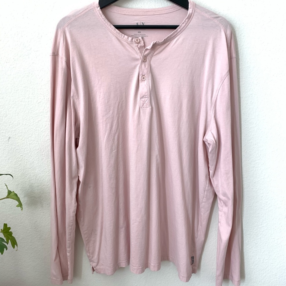 A|X Men’s Pink Long Sleeve 3 Button V Neck Shirt